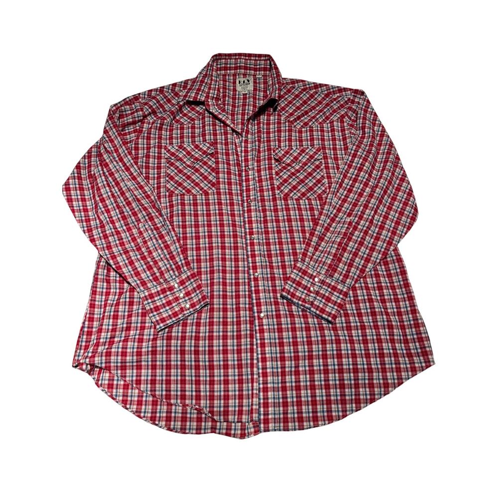 Ely Cattleman Pearl Snap Western Plaid Shirt Men's XXL Red Blue Ranch Cowboy